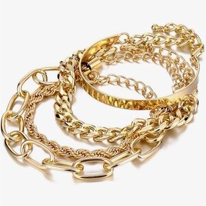 Anthropologie Shimmering Gold Multi-Chain Bracelet Set